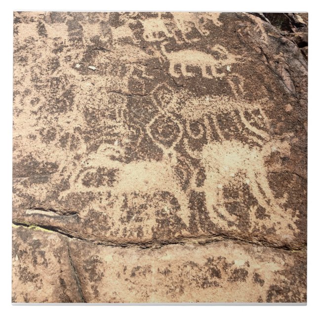 Ceramic Tile Southwest Petroglyph Hieroglyph Kakelplatta (Framsidan)