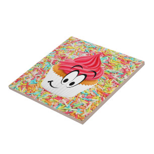 Ceramic Tile Strawberry Cuptårta Sprinkles Kakelplatta