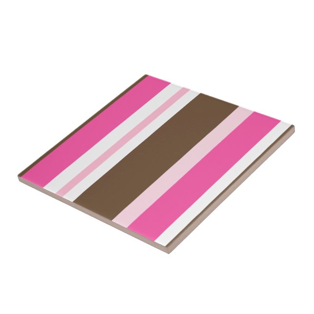 Ceramic Tile Stripe Chic Brown & Pink Stripe Kakelplatta (Sidan)
