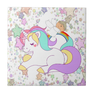 Ceramic Tile Unicorn Angel Stars Kakelplatta