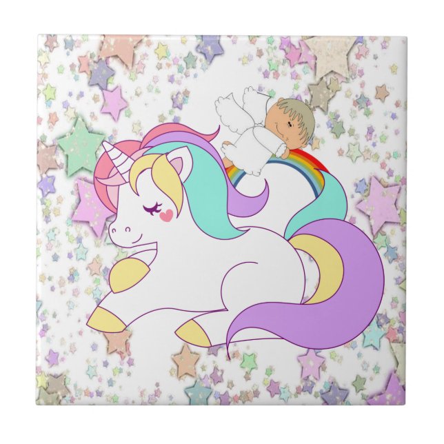 Ceramic Tile Unicorn Angel Stars Kakelplatta (Framsidan)