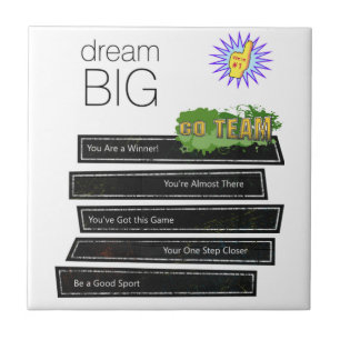 Ceramic Tile White and Black Dream Big Sports Kakelplatta