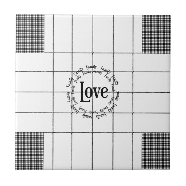 Ceramic Tile White and Black Plaid Love Family  Kakelplatta (Framsidan)