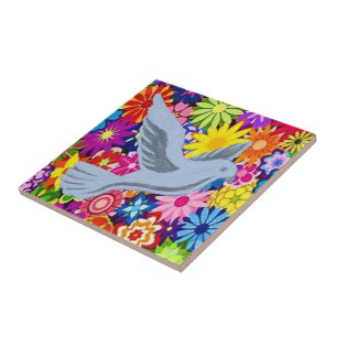 Ceramic Tile White Blommigt Dove Kakelplatta