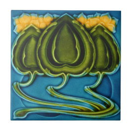 Ceramic Tile - Yellow Flowers Art Nouveau Kakelplatta