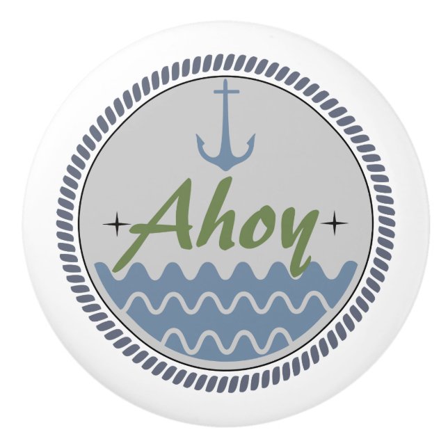 Ceramisk dragning, kustlevande design, blå ahoy knopp (Framsidan)