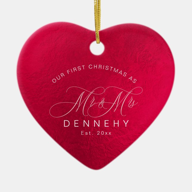 Ceramisk hjärta Första jul, Iridescent Red Julgransprydnad Keramik (Framsidan)