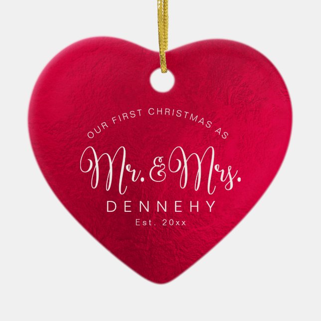 Ceramisk hjärta Första jul, Iridescent Red Julgransprydnad Keramik (Framsidan)