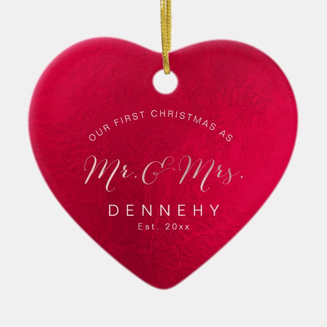 Ceramisk hjärta Första jul, Iridescent Red Julgransprydnad Keramik (Framsidan)