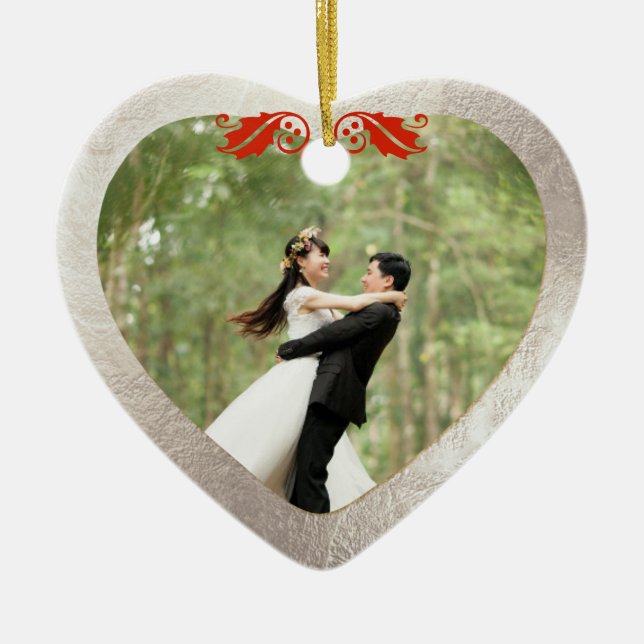 Ceramisk hjärtfaux Silver+Guld Julgransprydnad Keramik (Framsidan)