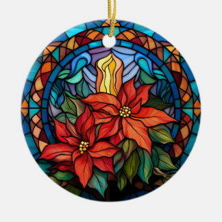 Ceramisk julprydnad med Pointsettia Julgransprydnad Keramik