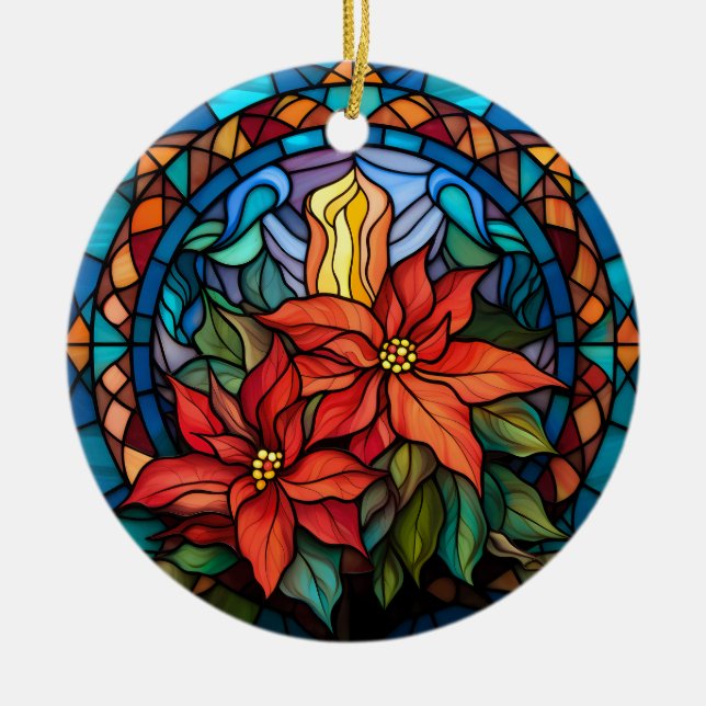 Ceramisk julprydnad med Pointsettia Julgransprydnad Keramik (Framsidan)