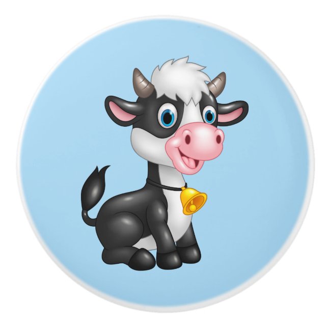 Ceramisk kabinett Knob-Baby Bull Cow Knopp (Framsidan)