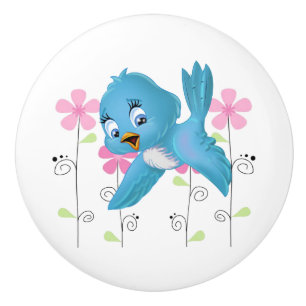 Ceramisk kabinett Knob-Blue Bird Knopp
