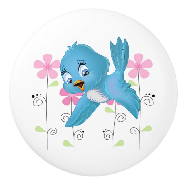 Ceramisk kabinett Knob-Blue Bird Knopp (Framsidan)