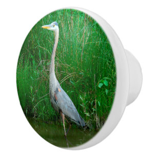 CERAMISK KNOB/ BLUE HERON STANDING I POND KNOPP