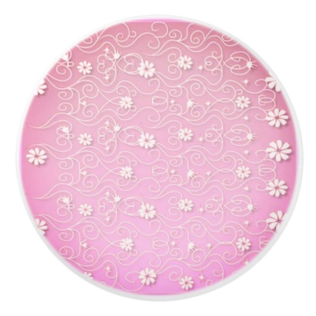 CERAMISK KNOB MED VITA BLOMMIGTAR. KNOPP (Framsidan)