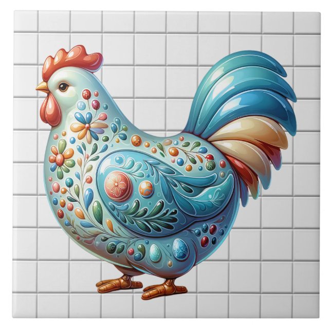 Ceramisk kyckling kakelplatta (Framsidan)