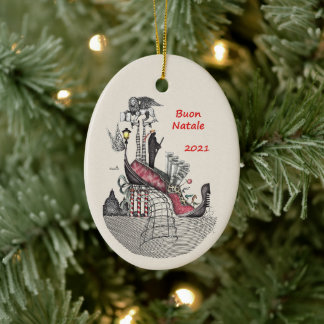 Ceramisk oval Italien för prydnadsämne-Venedig Julgransprydnad Keramik
