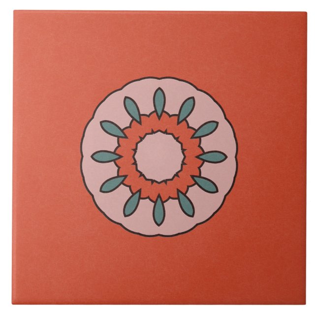 Ceramisk platå- Blå och Rosa Kaleidoskop Blommor Kakelplatta (Framsidan)