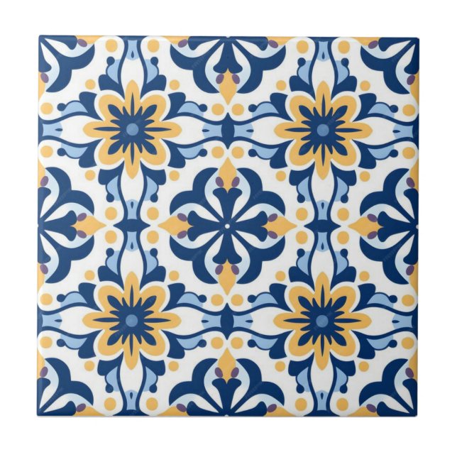Ceramisk platta - Azulejo Gult Blue White Kakelplatta (Framsidan)