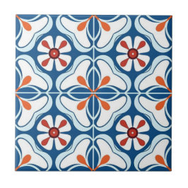 Ceramisk platta - Azulejo Orange Blue White Kakelplatta