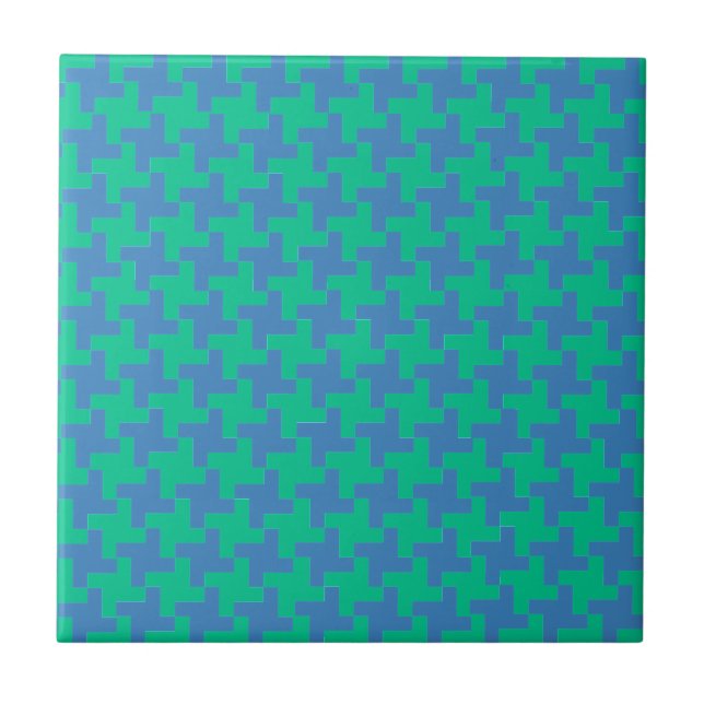 Ceramisk platta, Emerald och Blue Dogtooth Check Kakelplatta (Framsidan)