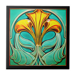 Ceramisk platta för Bright Gula blommor Art Deco-k Kakelplatta