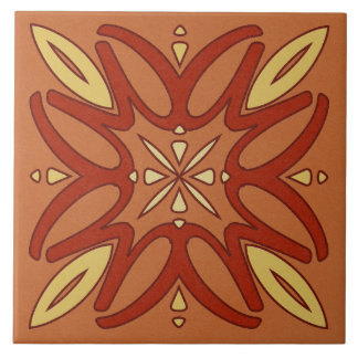 Ceramisk platta - Gult och röd Kaleidoskop Flower Kakelplatta