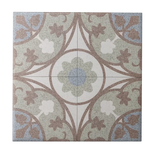 Ceramisk platta - marockansk Beige Blue-Blommigt Kakelplatta (Framsidan)