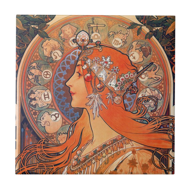Ceramisk platta - Zodiac Art nouveau Woman Kakelplatta (Framsidan)