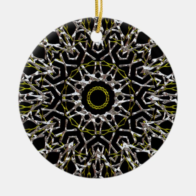 Ceramisk prydnadsföremål i silver och Guld Mandala Julgransprydnad Keramik (Framsidan)