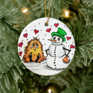 Ceramisk prydnadsjul Snögubbe och lilla Yeti Julgransprydnad Keramik