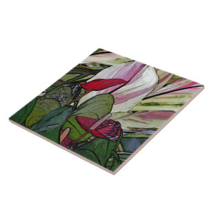 CERAMISK TIL, "RED ANTHURIUM" KAKELPLATTA
