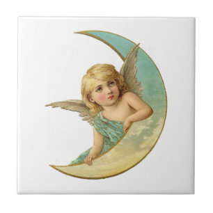 CERAMISK TIL: VICTORIAN VICTORIAN ANGEL OCH MÅNE KAKELPLATTA