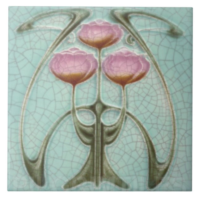 Ceramisk Tile - Rosa mot peonisk peony Kakelplatta (Framsidan)