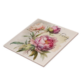 Ceramisk Tile/Trivet-Blommigt Peony Kakelplatta