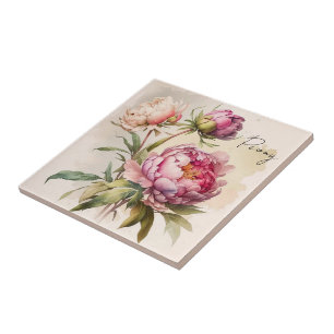 Ceramisk Tile/Trivet-Blommigt Peony Kakelplatta