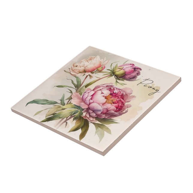 Ceramisk Tile/Trivet-Blommigt Peony Kakelplatta (Sidan)