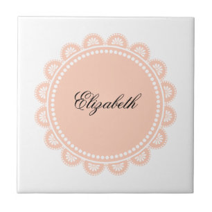 Ceramisk Tile White Rosa Snöre Kakelplatta