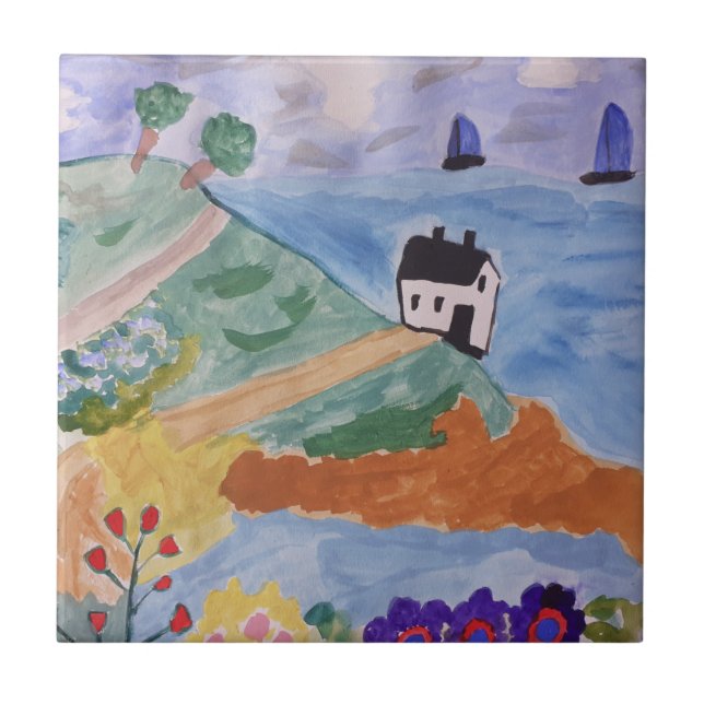 Ceramiska plattan för sommartid och Kusten och blo Kakelplatta (Framsidan)