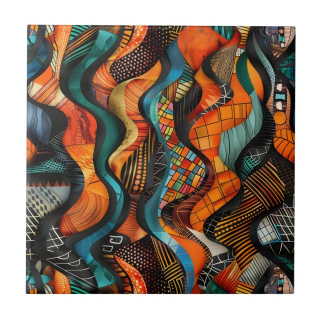 Ceramiska plattan Mönster i afrikanska stammen Kakelplatta (Framsidan)