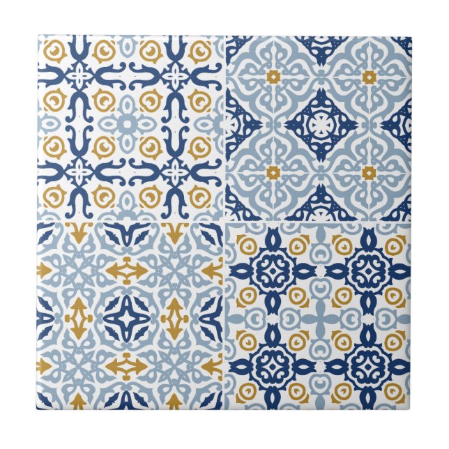 Ceramiska plattor för blå Gult, italienska Amalfi  Kakelplatta (Framsidan)
