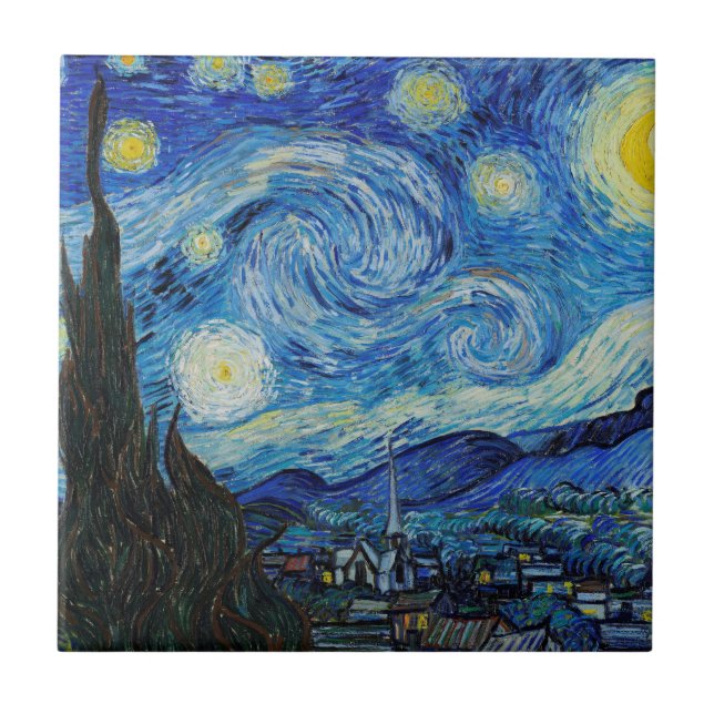 CERAMISTISK TID: "STARRY NIGHT" VINCENT VAN GOGH A KAKELPLATTA (Framsidan)