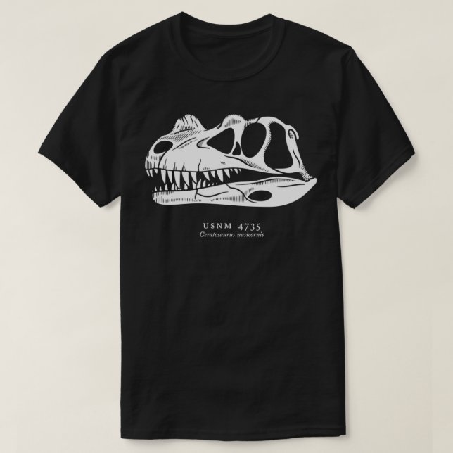 Ceratosaurus fossil skallvit version t shirt (Design framsida)