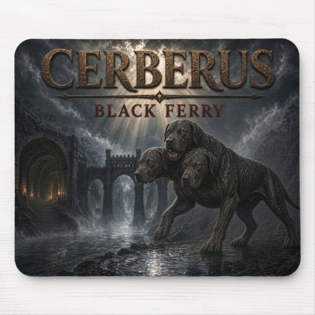 Cerberus Svart Färja Mörk Realism Musmatta (Framsidan)