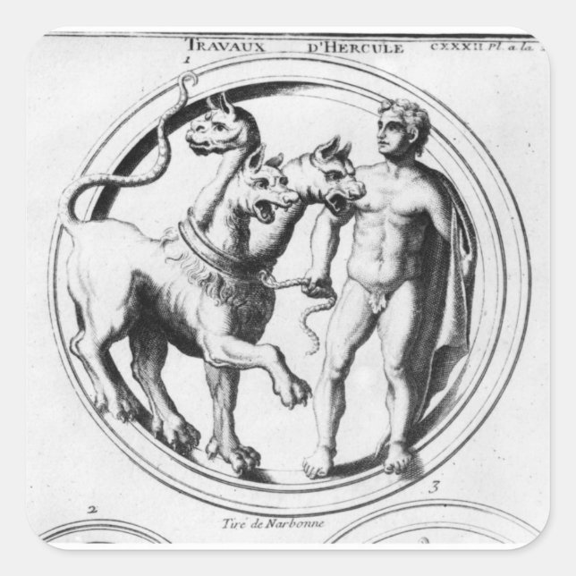 Cerberus Tamed by Hercules Fyrkantigt Klistermärke (Framsida)