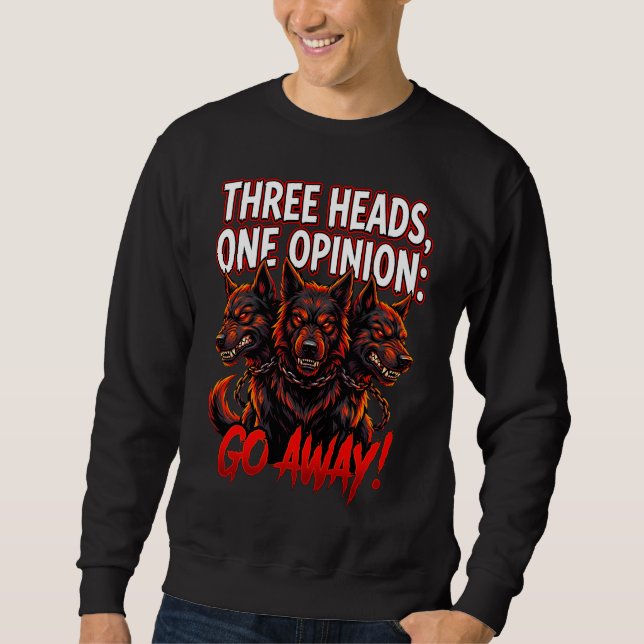 Cerberus Three Heads One Opinion Funny Myth Humor Lång Ärmad Tröja (Framsida)
