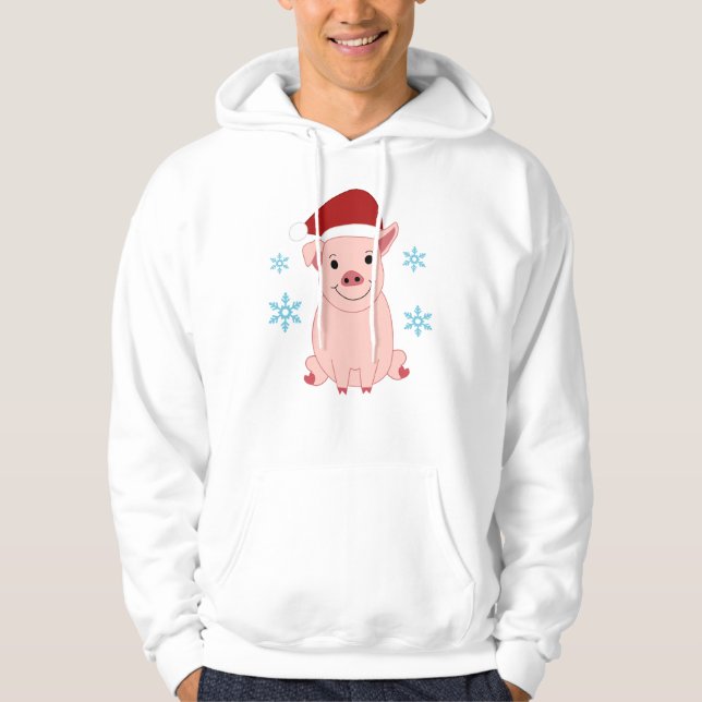 Cerdito navideño sonriente hoodie (Framsida)