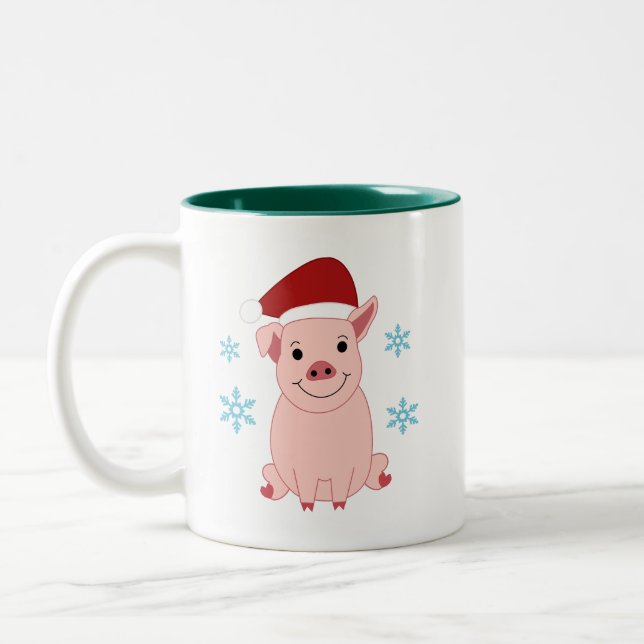Cerdito navideño sonriente Två-Tonad mugg (Vänster)